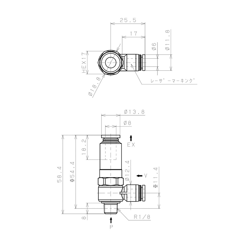 Bộ Tạo Chân Không Dòng VH - VS (-S3 Spec.) Pisco VHE07-601J-S3_drawing
