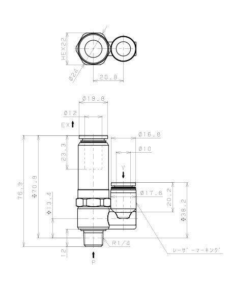 Bộ Tạo Chân Không Dòng VH - VS (-S3 Spec.) Pisco VSL15-1002J-S3_drawing