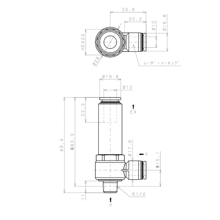 Bộ Tạo Chân Không Dòng VH - VS (-S3 Spec.) Pisco VHE20-1002J-S3_drawing