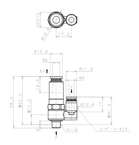 Bộ Tạo Chân Không Dòng VH - VS (-S3 Spec.) Pisco VSH07-601J-S3_drawing