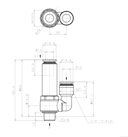 Bộ Tạo Chân Không Dòng VH - VS (-S3 Spec.) Pisco VSH20-1203J-S3_drawing