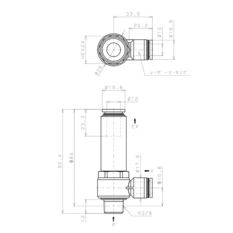 Bộ Tạo Chân Không Dòng VH - VS (-S3 Spec.) Pisco VHL20-1003J-S3_drawing