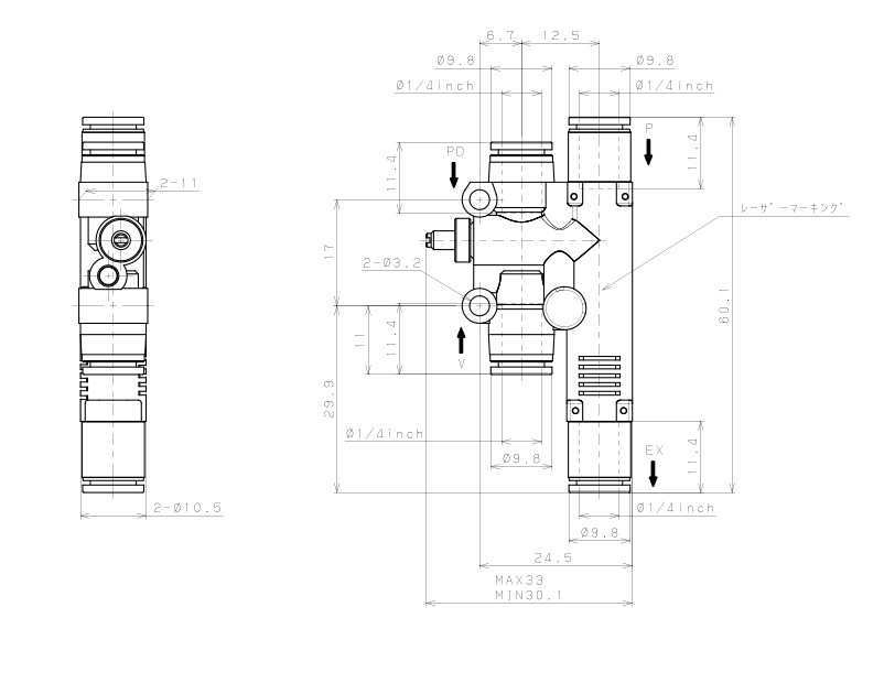 Bộ Tạo Chân Không Dòng VY Pisco VYL07-1/4-1/4-1/4J_drawing