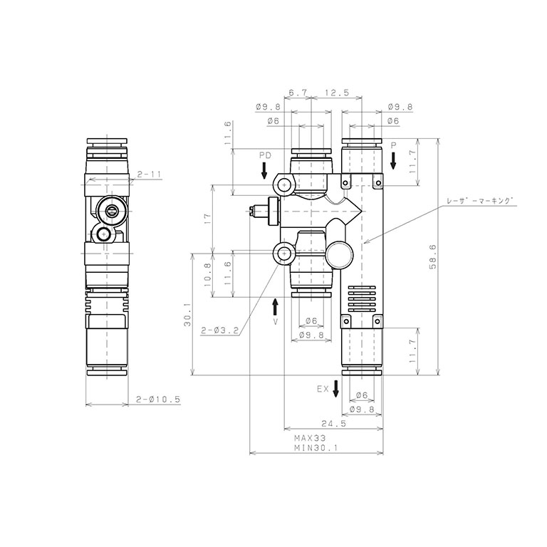 Bộ Tạo Chân Không Dòng VY Pisco VYE05-666J_drawing
