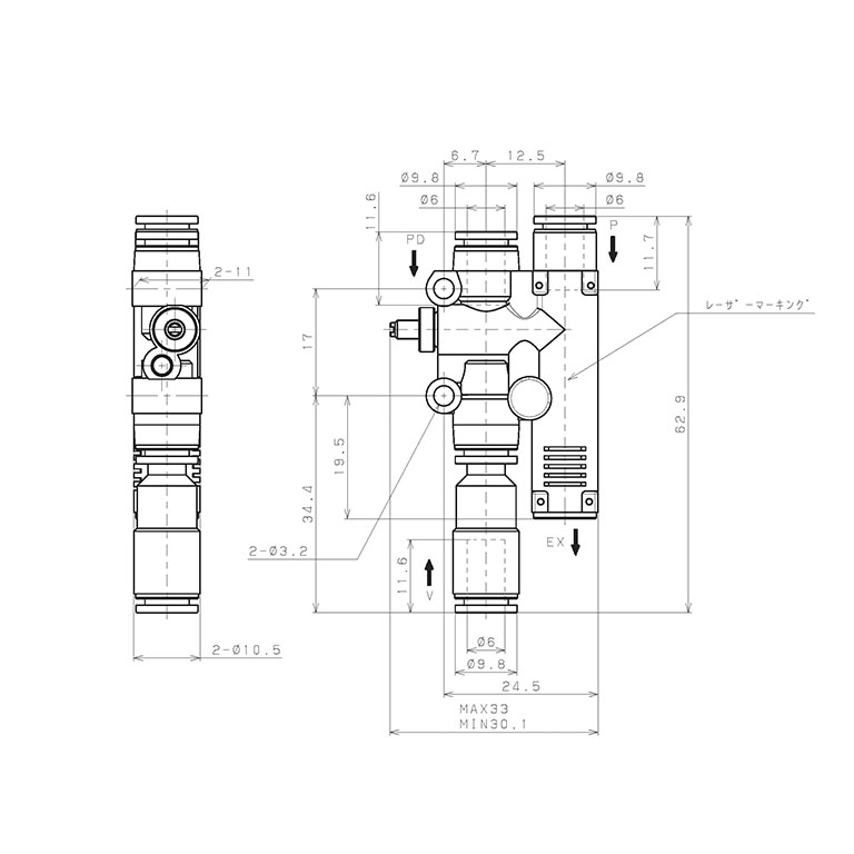 Bộ Tạo Chân Không Dòng VY Pisco VYH07-666F_drawing