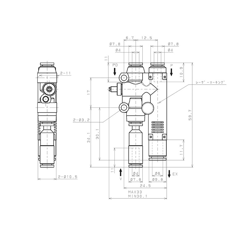 Bộ Tạo Chân Không Dòng VY Pisco VYE07-444JF_drawing