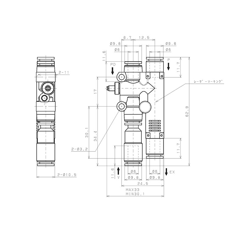 Bộ Tạo Chân Không Dòng VY Pisco VYL07-666JF_drawing