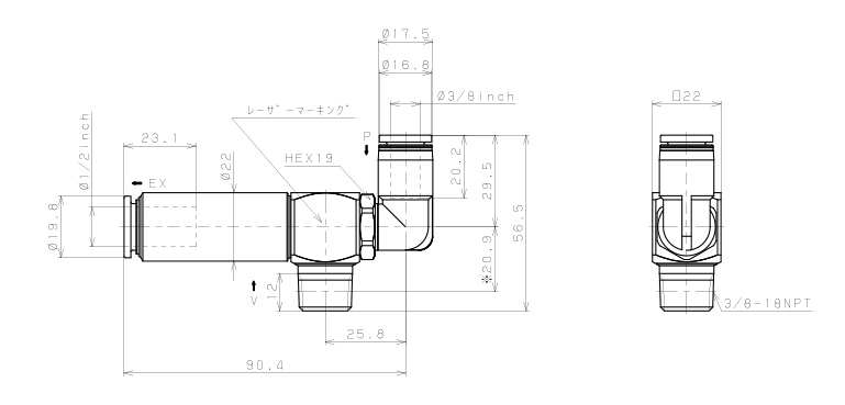 Bộ Tạo Chân Không Dòng VM - VC Pisco VCL20-N3-3/8LJ_drawing