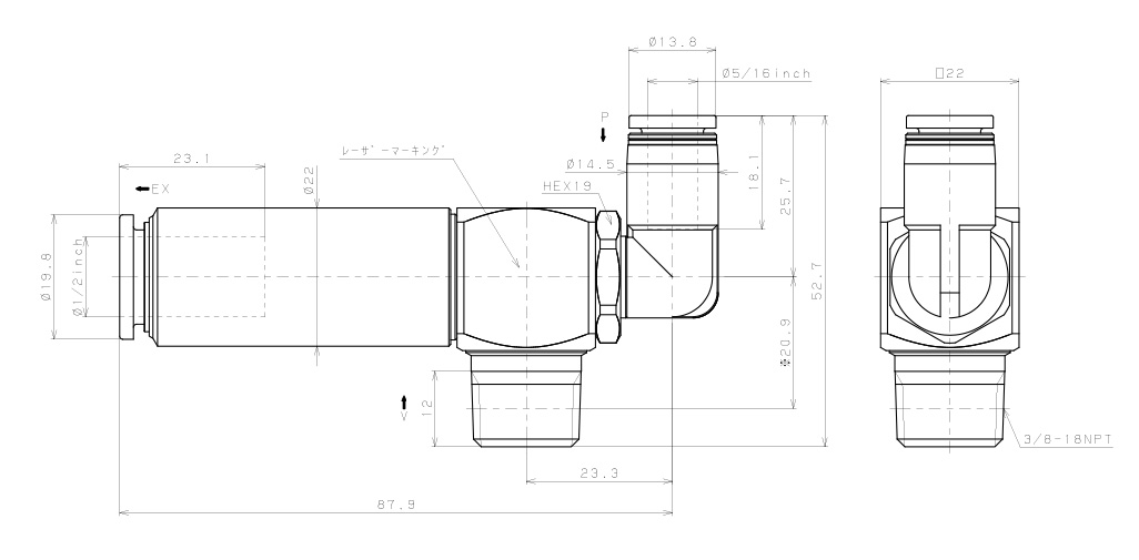 Bộ Tạo Chân Không Dòng VM - VC Pisco VCL20-N3-5/16LJ_drawing