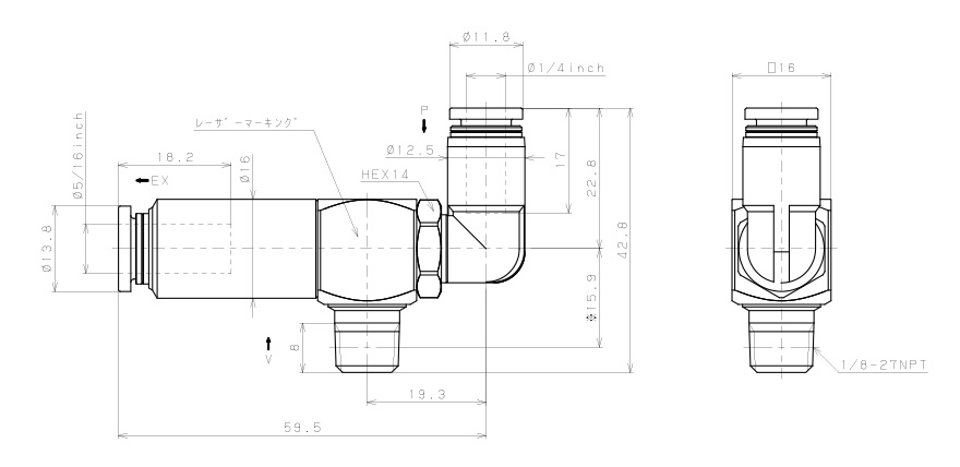 Bộ Tạo Chân Không Dòng VM - VC Pisco VCE10-N1-1/4LJ_drawing
