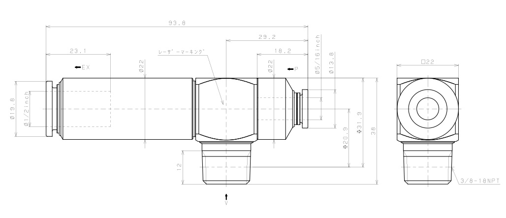 Bộ Tạo Chân Không Dòng VM - VC Pisco VCL20-N3-5/16CJ_drawing
