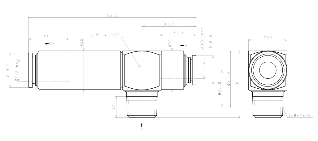 Bộ Tạo Chân Không Dòng VM - VC Pisco VCE15-N3-3/8CJ_drawing