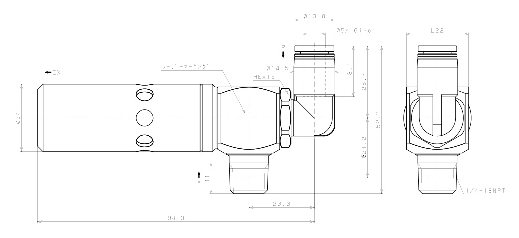 Bộ Tạo Chân Không Dòng VM - VC Pisco VCL20-N2-5/16L_drawing