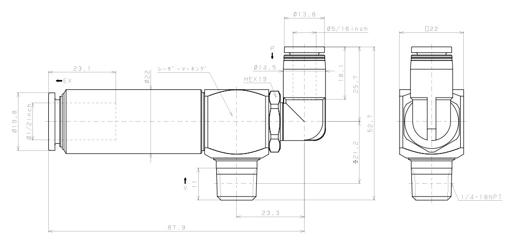 Bộ Tạo Chân Không Dòng VM - VC Pisco VCL15-N2-5/16LJ_drawing