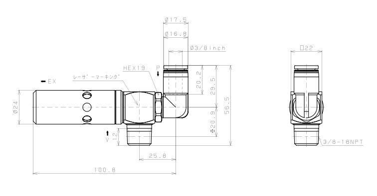 Bộ Tạo Chân Không Dòng VM - VC Pisco VCH15-N3-3/8L_drawing