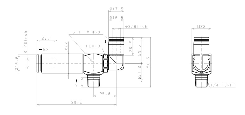 Bộ Tạo Chân Không Dòng VM - VC Pisco VCL20-N2-3/8LJ_drawing