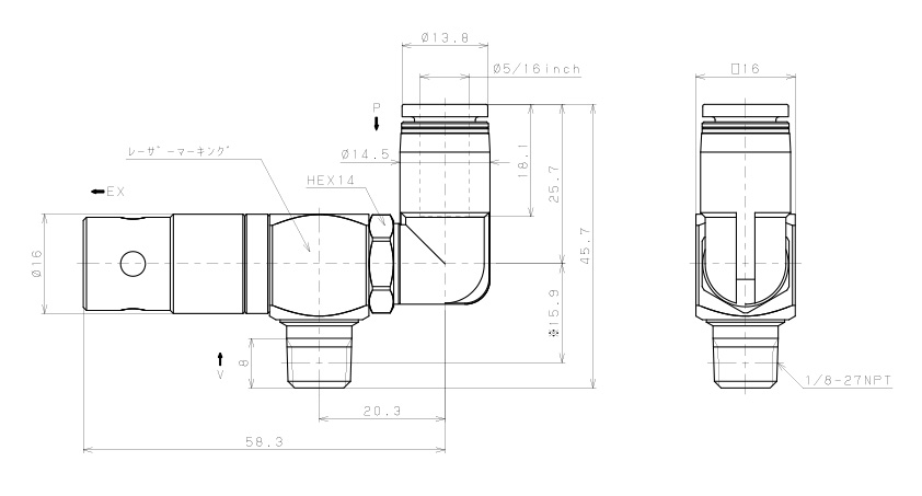 Bộ Tạo Chân Không Dòng VM - VC Pisco VCE10-N1-5/16L_drawing