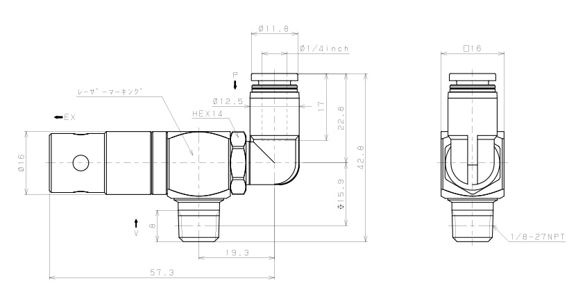 Bộ Tạo Chân Không Dòng VM - VC Pisco VCH10-N1-1/4L_drawing
