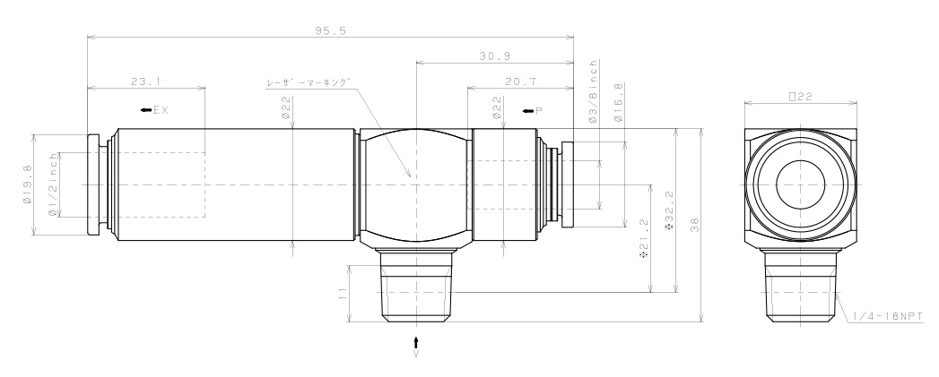 Bộ Tạo Chân Không Dòng VM - VC Pisco VCE20-N2-3/8CJ_drawing