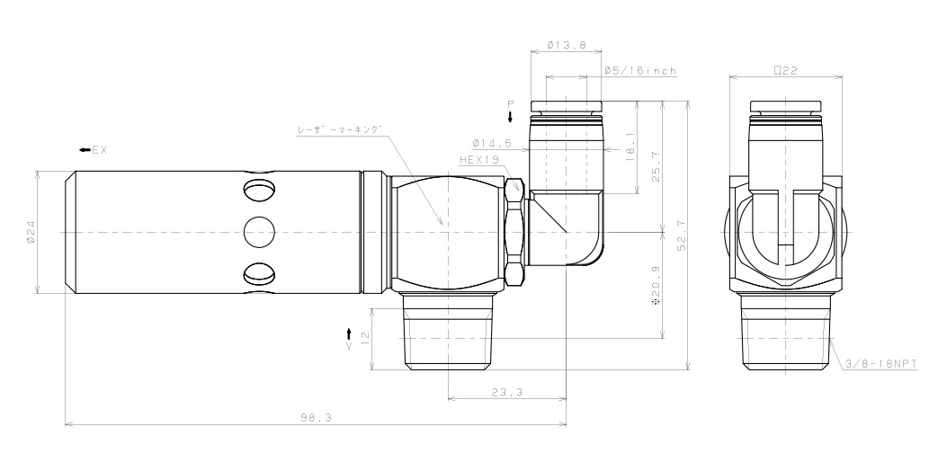 Bộ Tạo Chân Không Dòng VM - VC Pisco VCH20-N3-5/16L_drawing