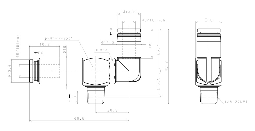 Bộ Tạo Chân Không Dòng VM - VC Pisco VCE07-N1-5/16LJ_drawing