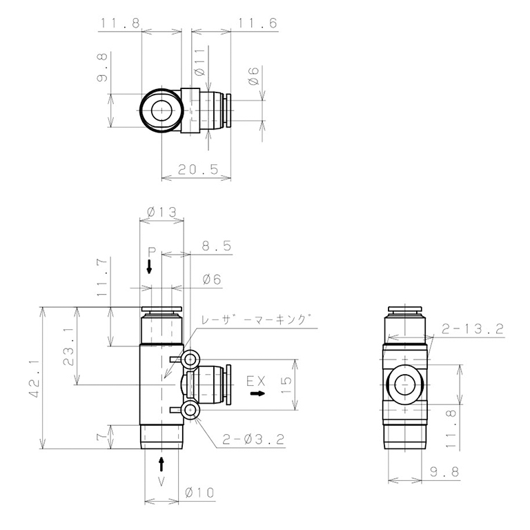 Bộ Tạo Chân Không Dòng VU (-S3 Spec.) Pisco VUL05-6J-S3_drawing