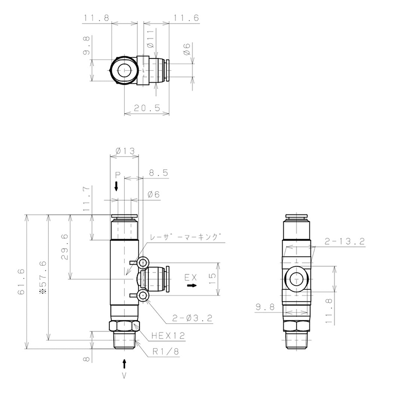Bộ Tạo Chân Không Dòng VU (-S3 Spec.) Pisco VUE07-016J-S3_drawing