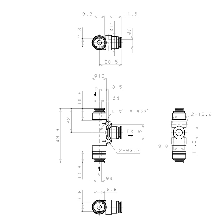 Bộ Tạo Chân Không Dòng VU (-S3 Spec.) Pisco VUL05-44J-S3_drawing