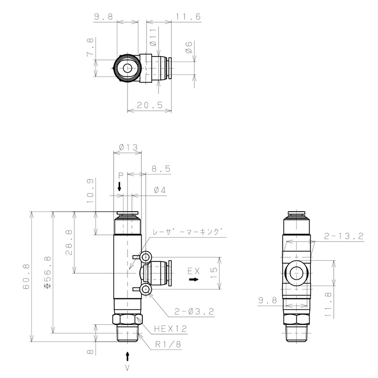 Bộ Tạo Chân Không Dòng VU (-S3 Spec.) Pisco VUL07-014J-S3_drawing