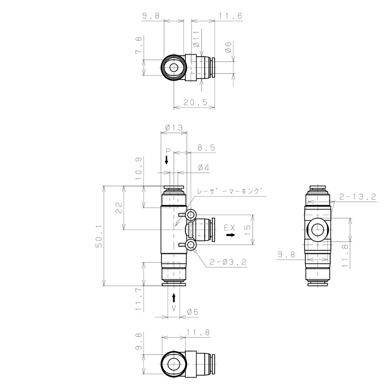 Bộ Tạo Chân Không Dòng VU (-S3 Spec.) Pisco VUL05-64J-S3_drawing