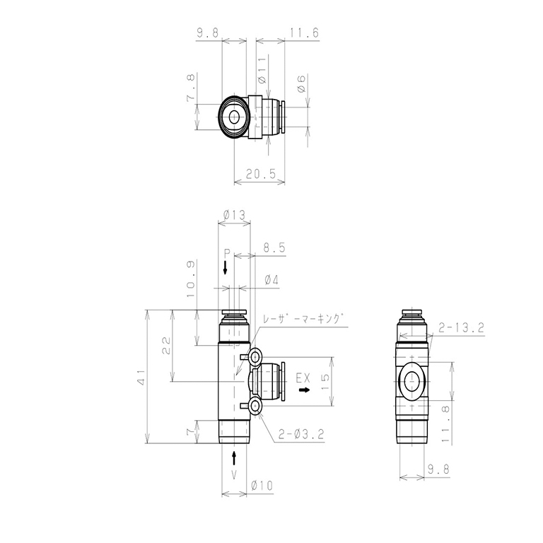 Bộ Tạo Chân Không Dòng VU (-S3 Spec.) Pisco VUH05-4J-S3_drawing