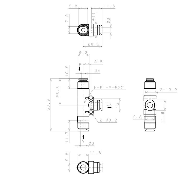 Bộ Tạo Chân Không Dòng VU (-S3 Spec.) Pisco VUE07-64J-S3_drawing