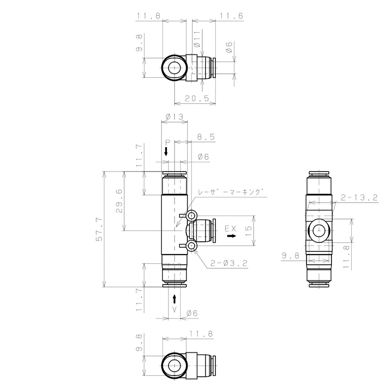 Bộ Tạo Chân Không Dòng VU (-S3 Spec.) Pisco VUH07-66J-S3_drawing