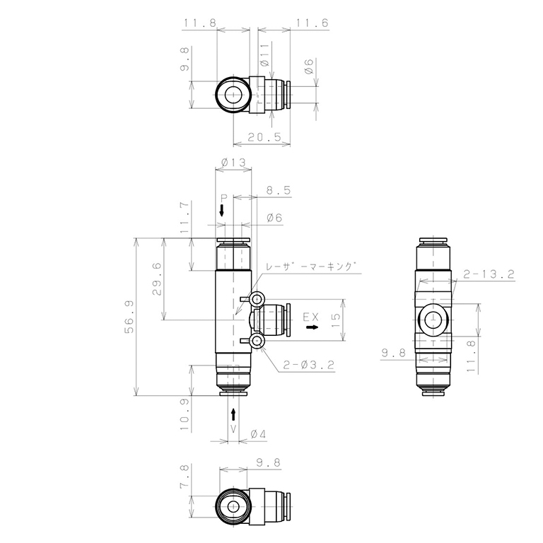 Bộ Tạo Chân Không Dòng VU (-S3 Spec.) Pisco VUL07-46J-S3_drawing