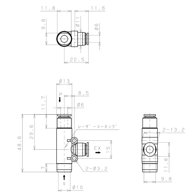 Bộ Tạo Chân Không Dòng VU (-S3 Spec.) Pisco VUE07-6J-S3_drawing
