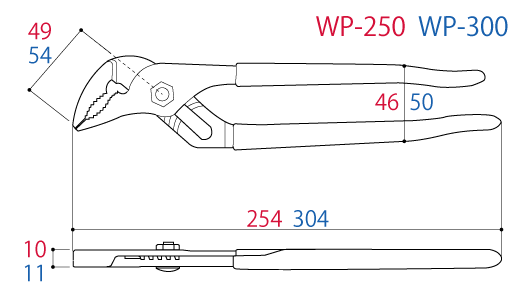 Kìm Mỏ Quạ Có Rãnh Điều Chỉnh 304mm Tsunoda WP-300_drawing