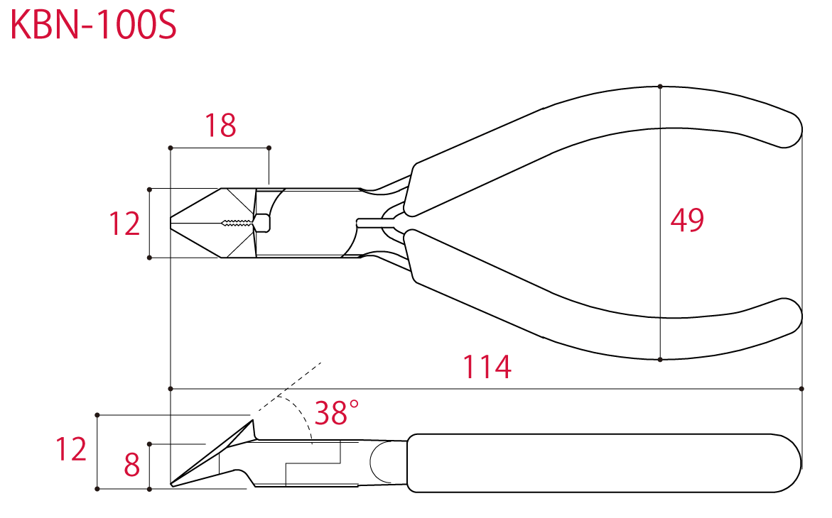 Kìm Xiết Và Cắt Dây Rút Nhựa 125mm TSUNODA KBN-100S_drawing