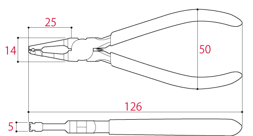Kìm Bấm Dây Xích 2 Chiều 126mm Tsunoda KT-801-1_drawing