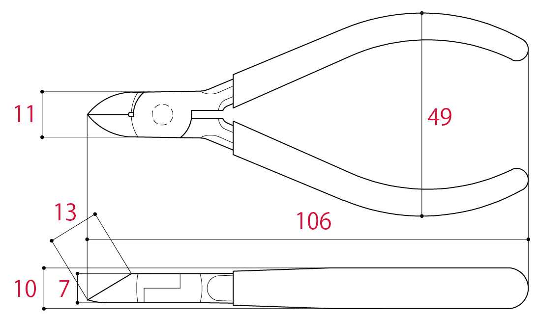 Kìm Cắt Điện Tử 102mm Tsunoda MN-100_drawing