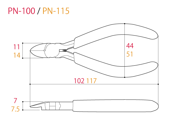 Kìm Cắt Nhựa 117mm Tsunoda PN-115_drawing