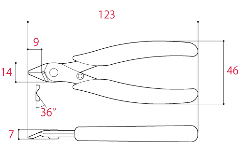 Kìm Cắt Nhựa Bằng Thép Không Gỉ 123mm Tsunoda SPN-125_drawing