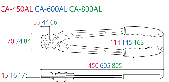 Kìm Cắt Cáp Tay Cầm Bằng Nhôm 805mm Tsunoda CA-800AL_drawing