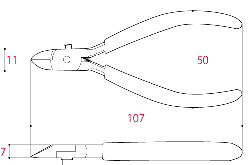 Kìm Cắt Mini 107mm Tsunoda MNK-100_drawing