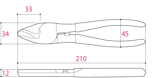 Kìm Cắt Cáp VVF 210mm Tsunoda CA-26F_drawing