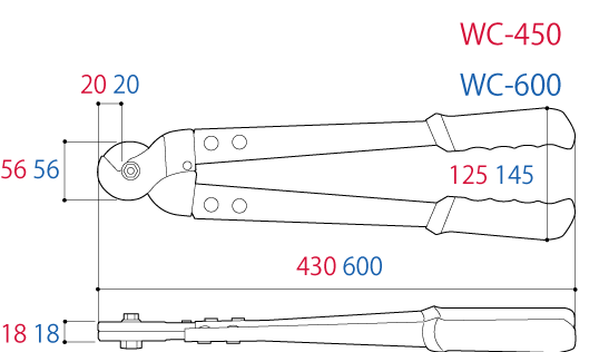 Kìm Cộng Lực Cắt Cáp 430mm Tsunoda WC-450_drawing