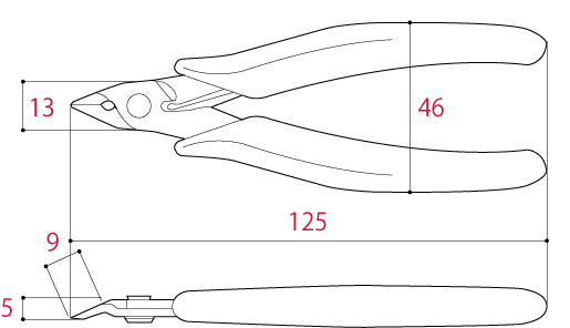 Kìm Cắt Chân Linh Kiện 125mm Tsunoda FC-120_drawing