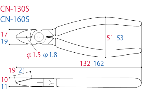 Kìm Cắt Cạnh 132mm Tsunoda CN-130S_drawing