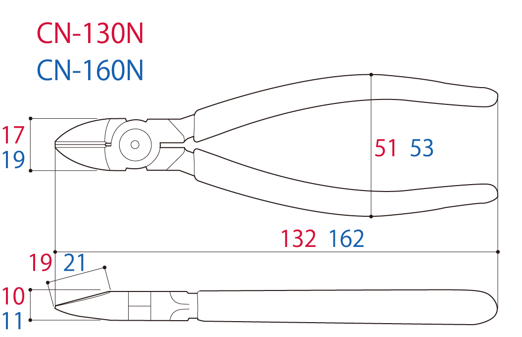 Kìm Cắt Cạnh Loại Tiêu Chuẩn 132mm Tsunoda CN-130N_drawing