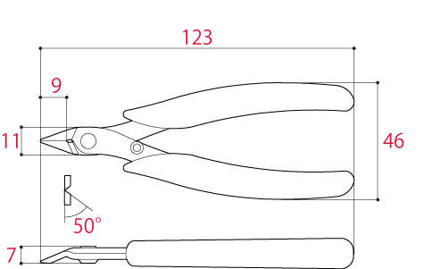 Kìm Cắt Linh Kiện Bằng Thép Không Gỉ 123mm Tsunoda SSN-125_drawing
