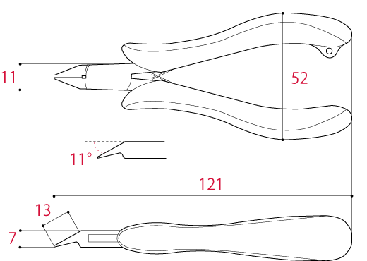Kìm Cắt Loại Mỏng 121mm Tsunoda TM-15_drawing